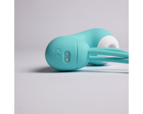 Бирюзовый вакуумный стимулятор клитора с вагинальными виброшариками