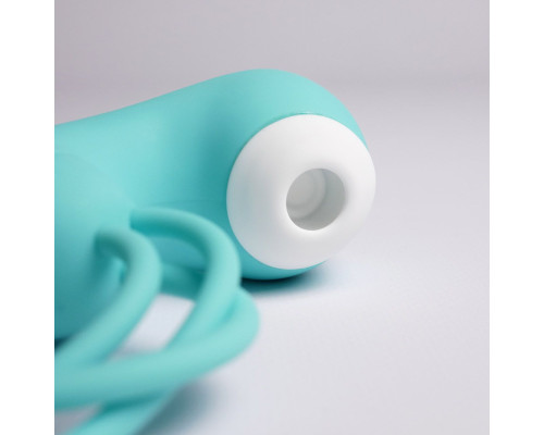 Бирюзовый вакуумный стимулятор клитора с вагинальными виброшариками