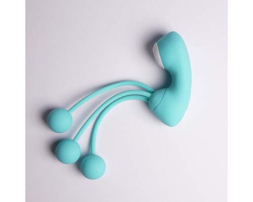 Бирюзовый вакуумный стимулятор клитора с вагинальными виброшариками