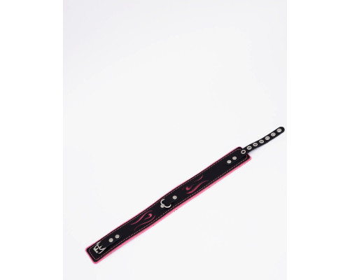 Черно-розовый кожаный ошейник с розовой строчкой