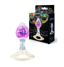 Сиреневатая анальная пробка с ручкой - 8,5 см.