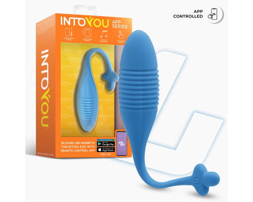 Синее интерактивное виброяйцо с поступательными движениями Thrusting Egg