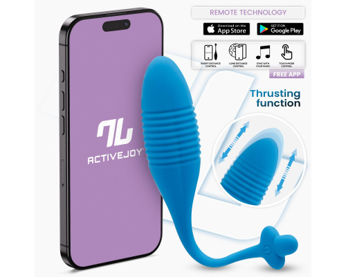 Синее интерактивное виброяйцо с поступательными движениями Thrusting Egg