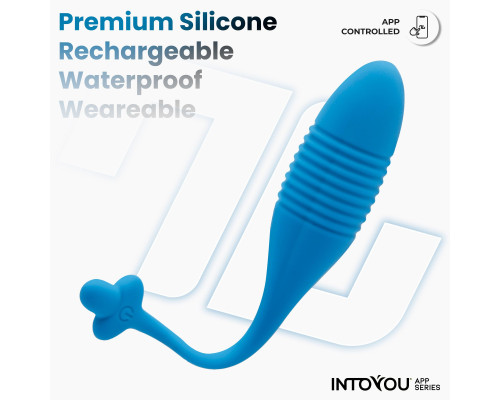 Синее интерактивное виброяйцо с поступательными движениями Thrusting Egg