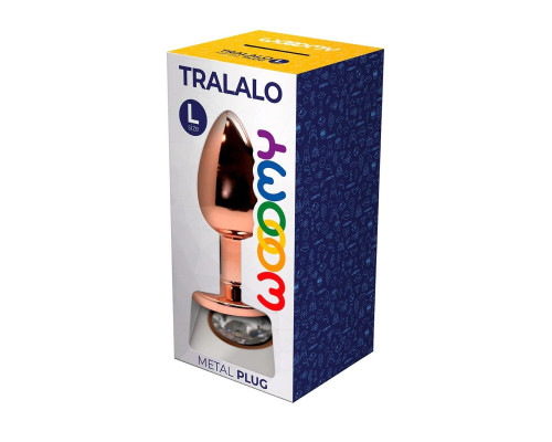 Золотистая анальная втулка Wooomy Tralalo L с прозрачным кристаллом - 9 см.