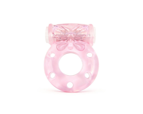 Розовое эрекционное виброкольцо с бабочкой