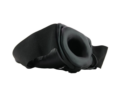 Чёрный полый страпон с вибрацией Unisex Vibrating Hollow Strap-On - 14 см.