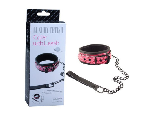 Розово-чёрный ошейник с поводком Collar With Leash