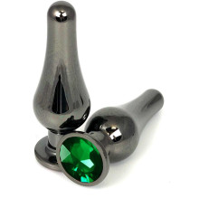 Черная удлиненная анальная пробка с зеленым кристаллом - 8 см.