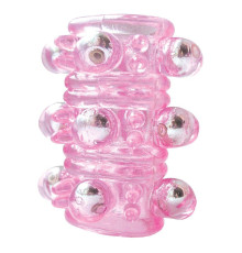 Розовая насадка на пенис Crystal sleeve с шариками и пупырышками - 5,5 см.