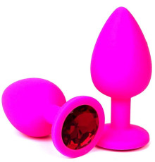 Розовая силиконовая пробка с красным кристаллом - 7 см.