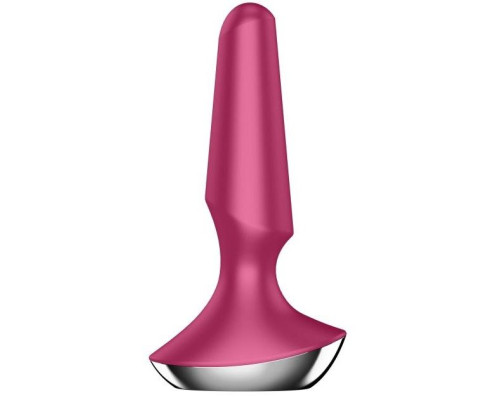 Малиновая анальная пробка с вибрацией Satisfyer Plug-ilicious 2 - 14 см.