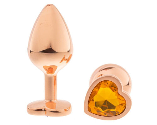 Золотистая анальная пробка OYO с желтым кристаллом-сердцем - 7,3 см.