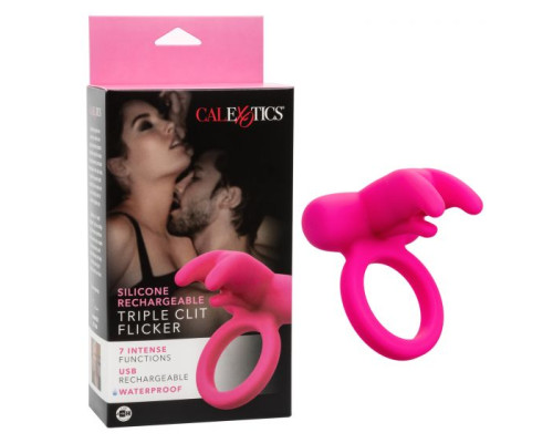 Розовое перезаряжаемое кольцо Silicone Rechargeable Triple Clit Flicker