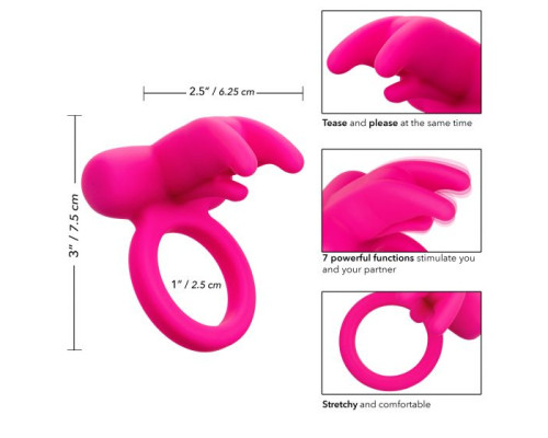 Розовое перезаряжаемое кольцо Silicone Rechargeable Triple Clit Flicker