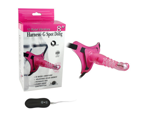 Розовый страпон на трусиках с вибрацией 10Mode Vibrations Harness-G spot Dong - 18,7 см.