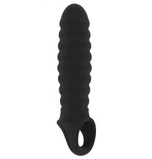 Чёрная ребристая насадка Stretchy Penis Extension No.32