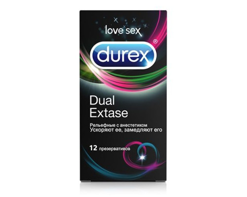 Рельефные презервативы с анестетиком Durex Dual Extase - 12 шт.