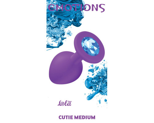 Средняя фиолетовая анальная пробка Emotions Cutie Medium с голубым кристаллом - 8,5 см.