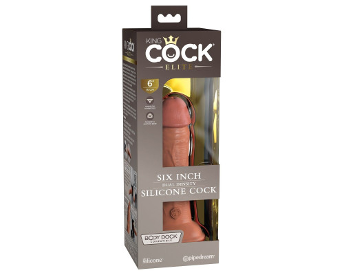 Кофейный фаллоимитатор 6  Silicone Dual Density Cock - 17 см.