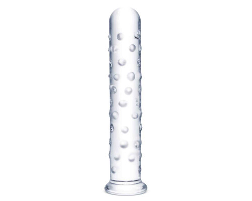 Прозрачный стеклянный фаллос с массажным рельефом 10  Extra Large Glass Dildo - 25,5 см.