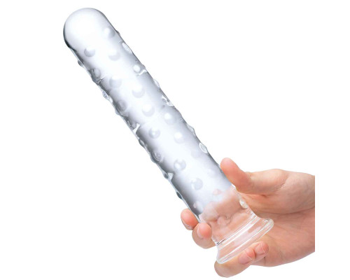 Прозрачный стеклянный фаллос с массажным рельефом 10  Extra Large Glass Dildo - 25,5 см.