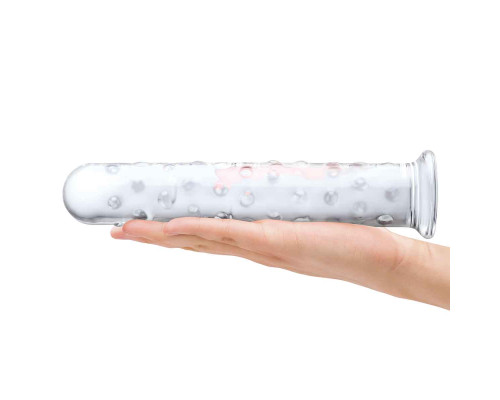 Прозрачный стеклянный фаллос с массажным рельефом 10  Extra Large Glass Dildo - 25,5 см.