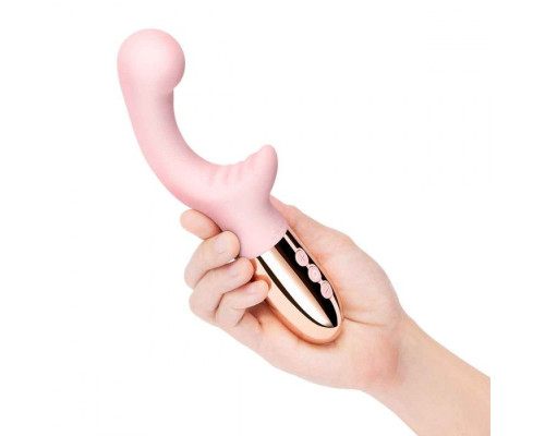 Розовый вибромассажер с двумя моторами Le Wand XO - 19 см.