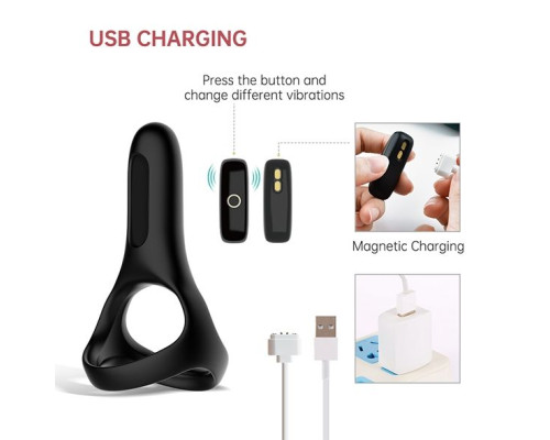 Черное виброкольцо Magic Motion Rise с подхватом мошонки