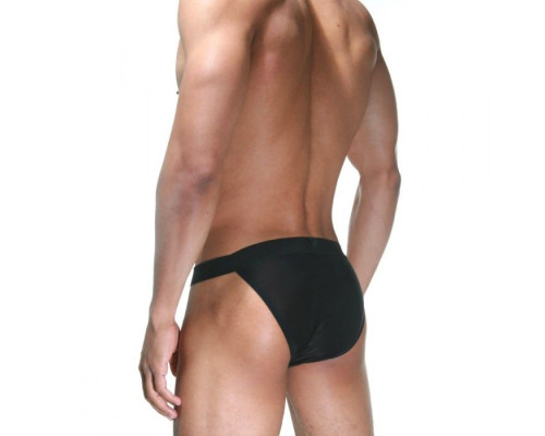 Черные трусы-танга с розовой рюшей