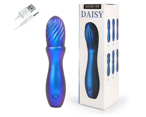 Синий вибромассажёр со спиралевидным рельефом - 14 см.