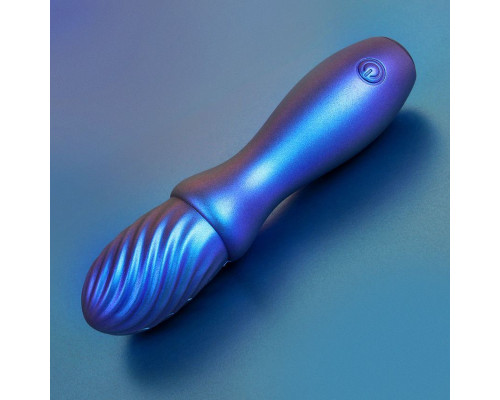 Синий вибромассажёр со спиралевидным рельефом - 14 см.