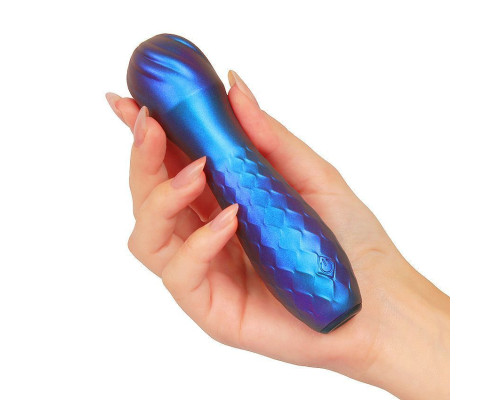 Синий вибромассажер с шаровидной головкой - 14 см.