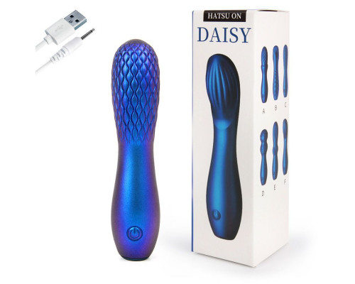 Синий вибромассажер с рельефной головкой - 14 см.