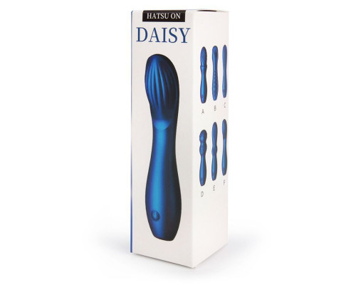 Синий вибромассажер с рельефной головкой - 14 см.