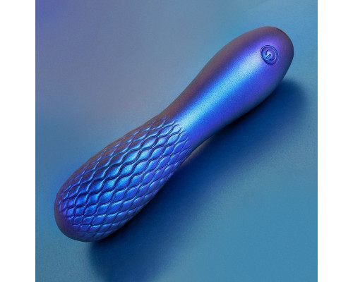Синий вибромассажер с рельефной головкой - 14 см.