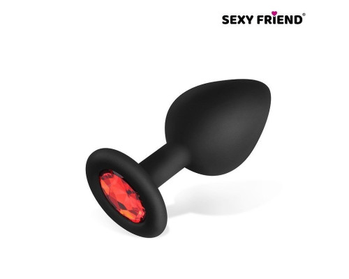 Черная силиконовая анальная втулка с красным кристаллом - 8 см.