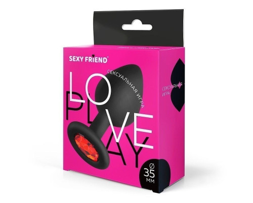 Черная силиконовая анальная втулка с красным кристаллом - 8 см.