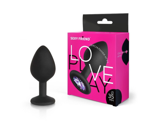 Черная силиконовая анальная втулка с сиреневым кристаллом - 8 см.