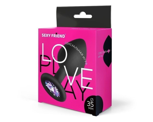 Черная силиконовая анальная втулка с сиреневым кристаллом - 8 см.