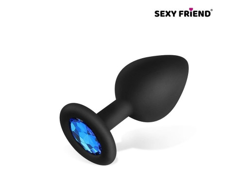 Черная силиконовая анальная втулка с голубым кристаллом - 8 см.