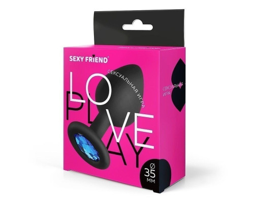 Черная силиконовая анальная втулка с голубым кристаллом - 8 см.