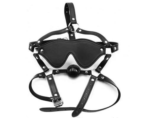 Черная маска-шоры с регулируемыми ремешками и кляпом-шариком