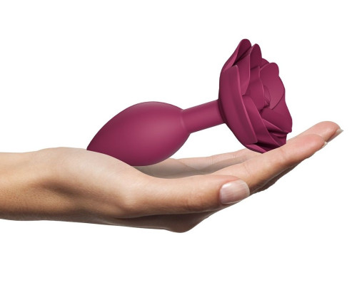 Сливовая анальная пробка с ограничителем-розой Open Rose Size M Butt Plug