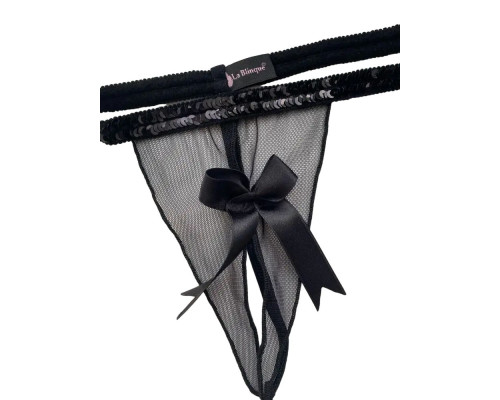 Сексуальные трусики-стринги с пайетками на поясе и бантом