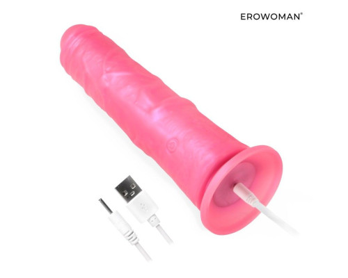 Розовый вибратор-реалистик с пультом ДУ - 22 см.