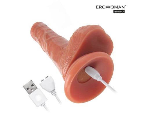 Телесный вибратор Erowoman с возвратно-поступательными движениями и пультом ДУ - 21 см.
