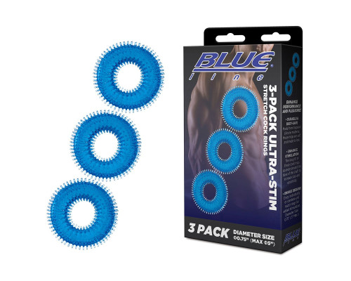 Комплект из трех голубых колец для эрекции 3-Pack Ultra-Stim Stretch Cock Rings