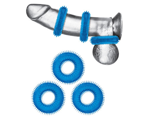 Комплект из трех голубых колец для эрекции 3-Pack Ultra-Stim Stretch Cock Rings