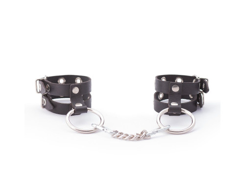 Черные однослойные наручники из натуральной кожи
